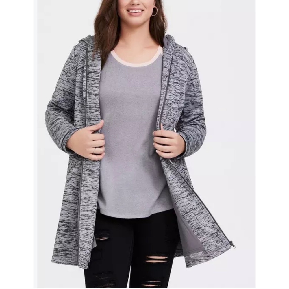Torrid Gray Marled Hooded Zip Front Longline Coat Jacket Women's Plus 2 (18/20)